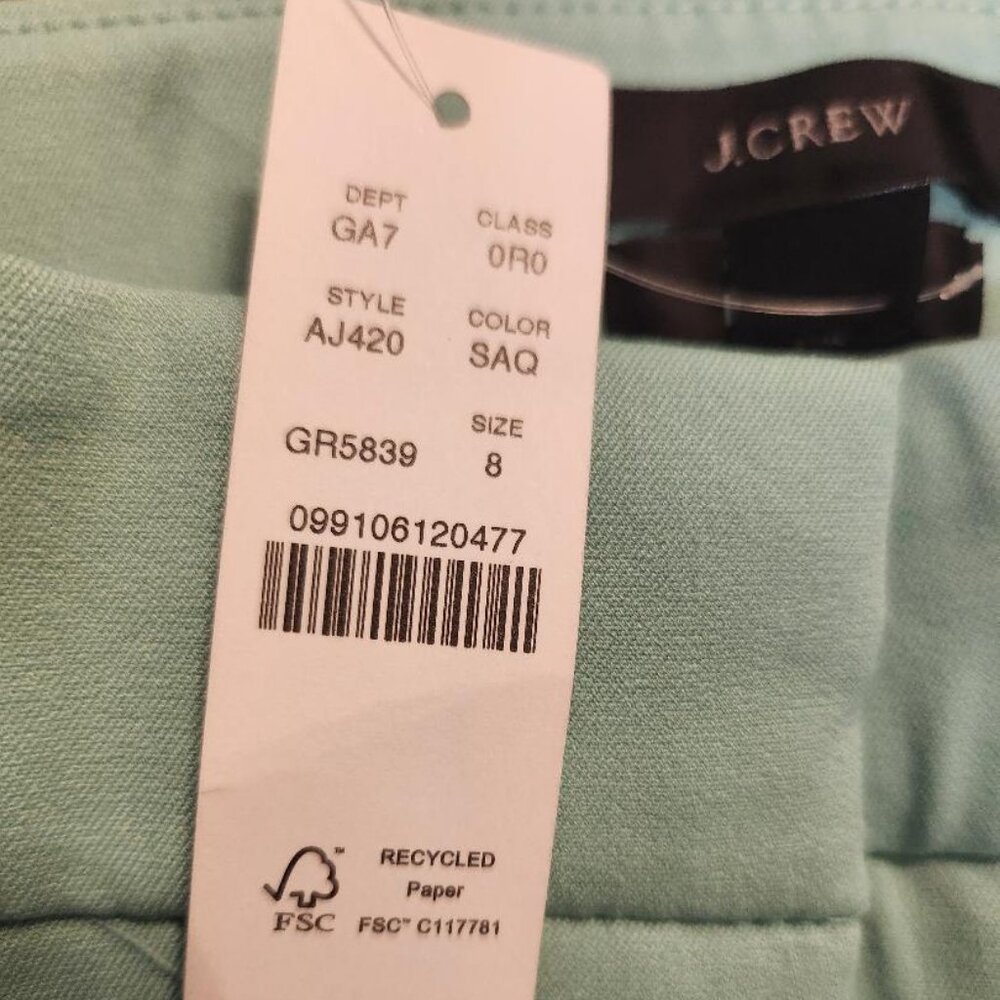 NWT J. Crew Hayden Kick Out Crop Pant in Bi Stretch Cotton Sz 8 Mint Aqua - Picture 8 of 11